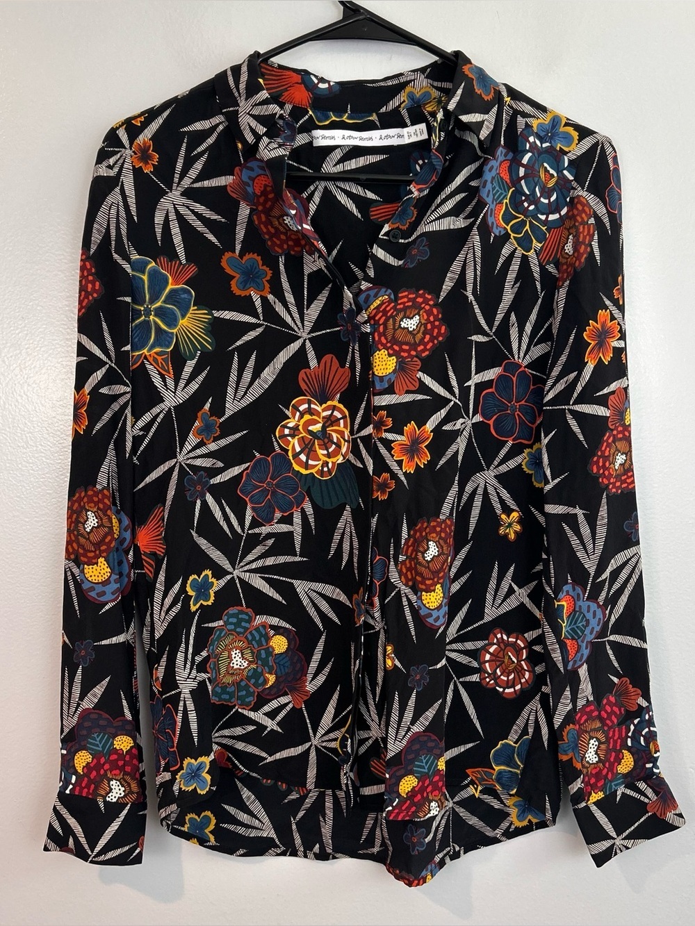 & Other Stories Multicolor Floral 100% Silk Button Down Shirt Sz 2 Anthropolgie
